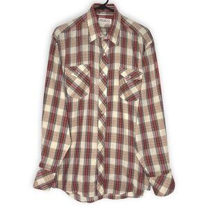 Sheplers Mens Shirt 17.5 Brown Red Plaid Long Sleeve Pearl Snaps Western Vintage